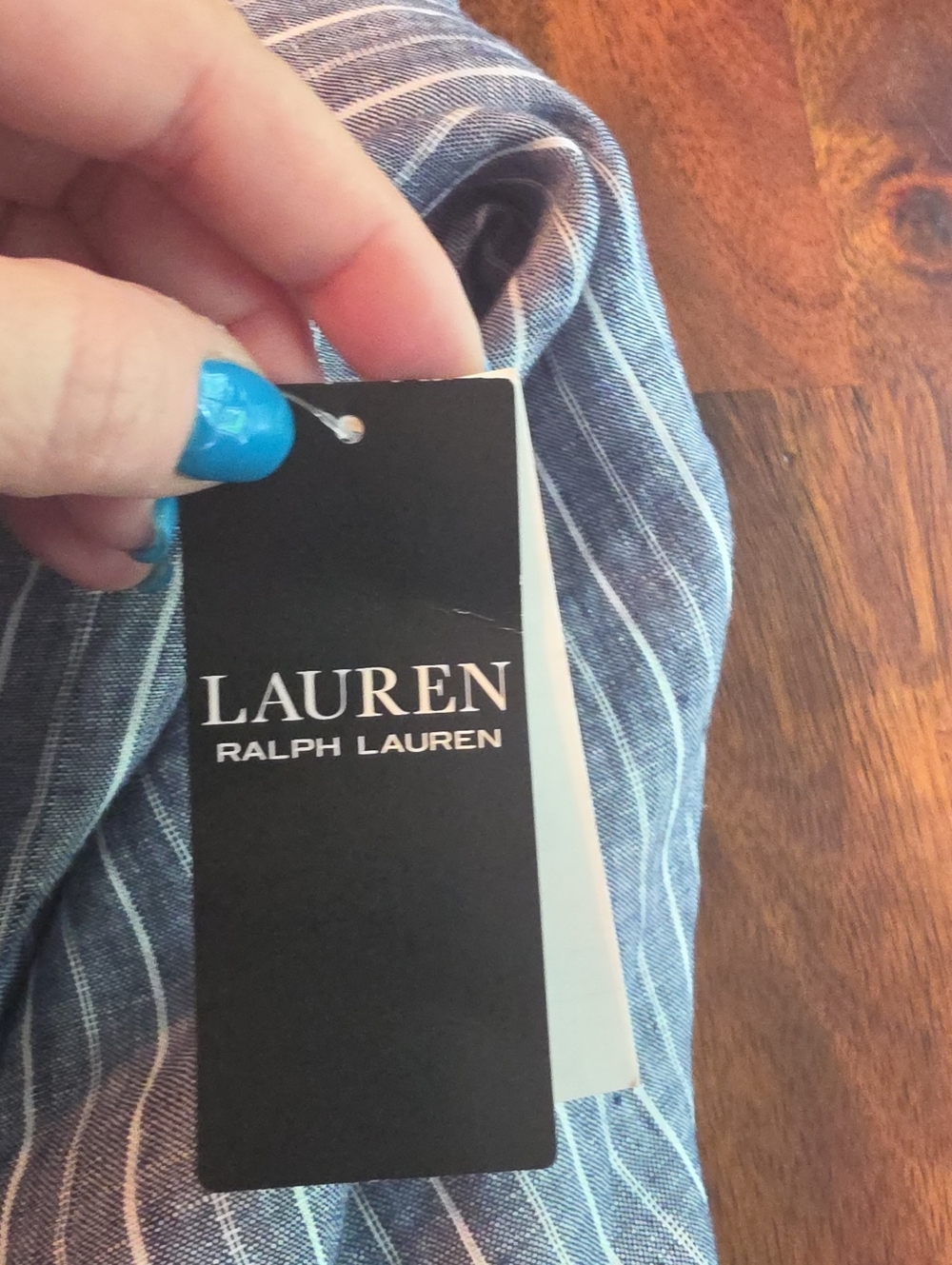 Lauren Ralph Lauren Blue And White Striped 100% Linen Skirt With Ruffle NWT 10 - Picture 11 of 16